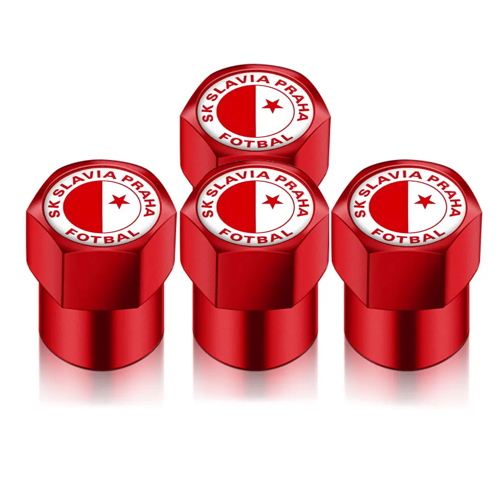 Válvula Universal para neumático de rueda de coche, accesorios de acero inoxidable para aire, funda para Slavia Praha FC, forma de fútbol, 4 Uds.