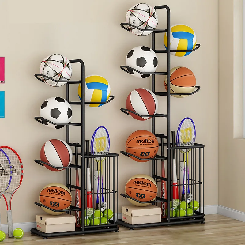 Sports Ball Storage Rack Basketball Badminton Volleyball Freestanding Sport Equipment Organizer Ball Holder For Home Indoor