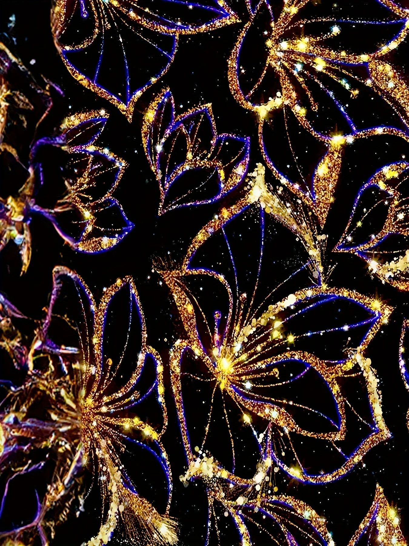 Women's Tee - Glittering Gold & Purple Floral Pattern Graphic, Luxe Shimmering Design for Casual Daily Wear