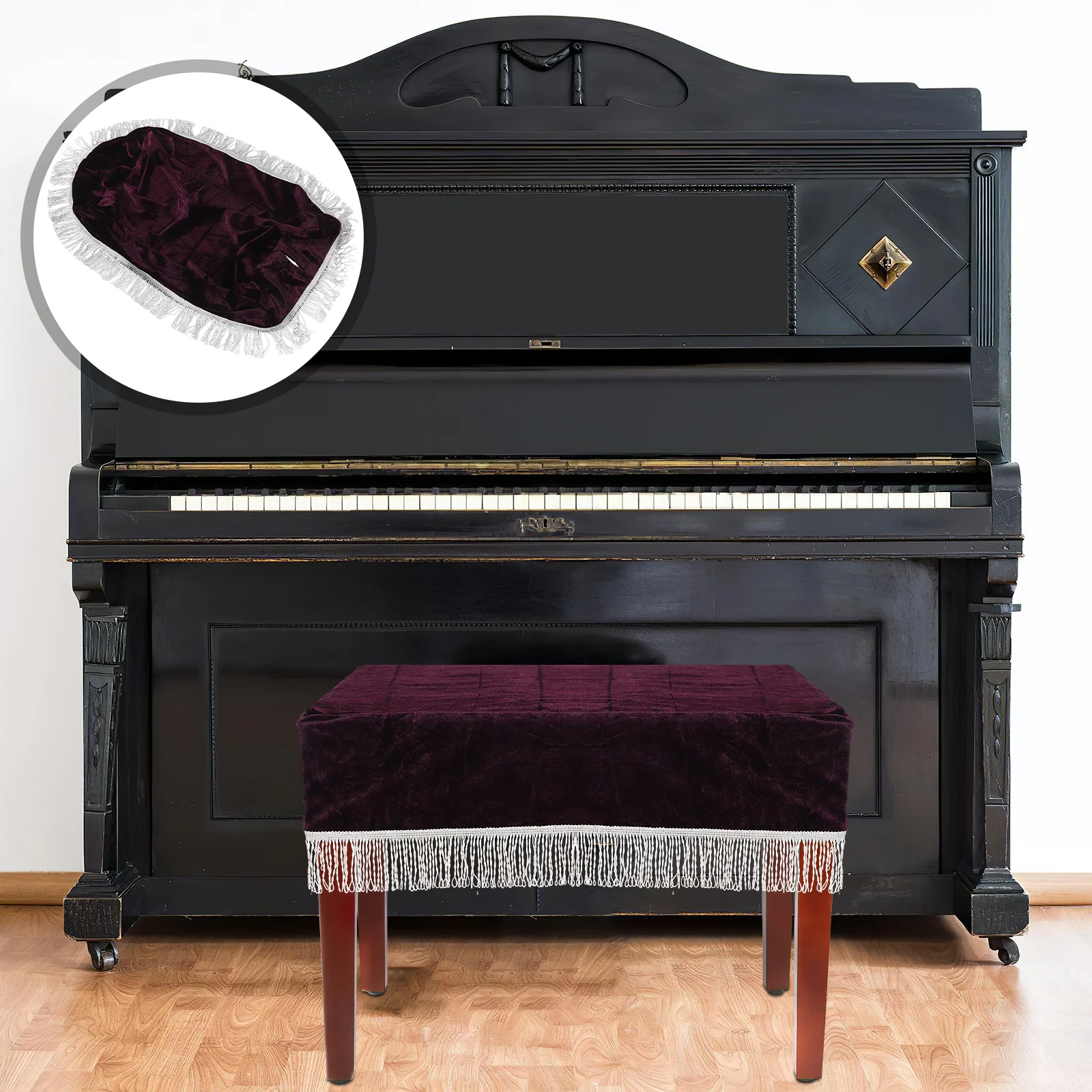 

Soft Piano Bench Cover Washable Vintage Decorative Slipcover Vanity Stool Sleeve Single Seat Protector Tassel Elegant Keyboard