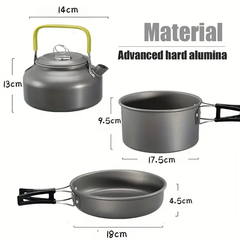 Outdoor 2-3 Person Portable Flat Bottomed Pan Frying Pan Camping Picnic Cookware Stove Head Cookware Non Stick Pan Set