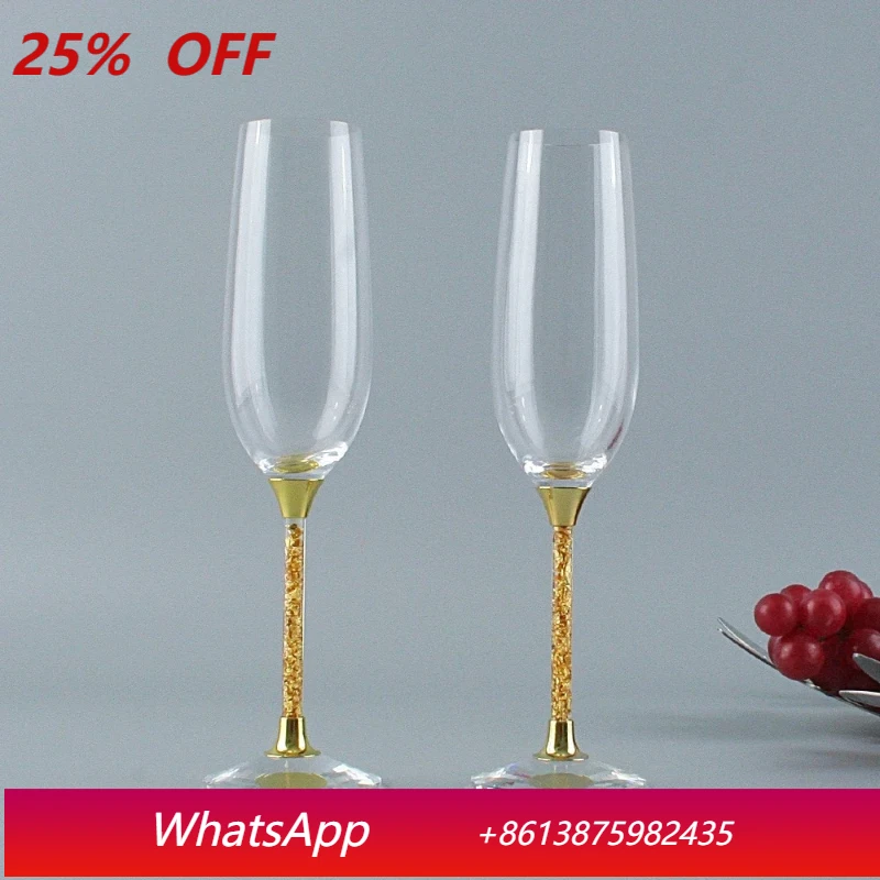

Креативные хрустальные бокалы для шампанского, церемониальное украшение центрального стола, свадебные бокалы для шампанского с золотой фольгой.