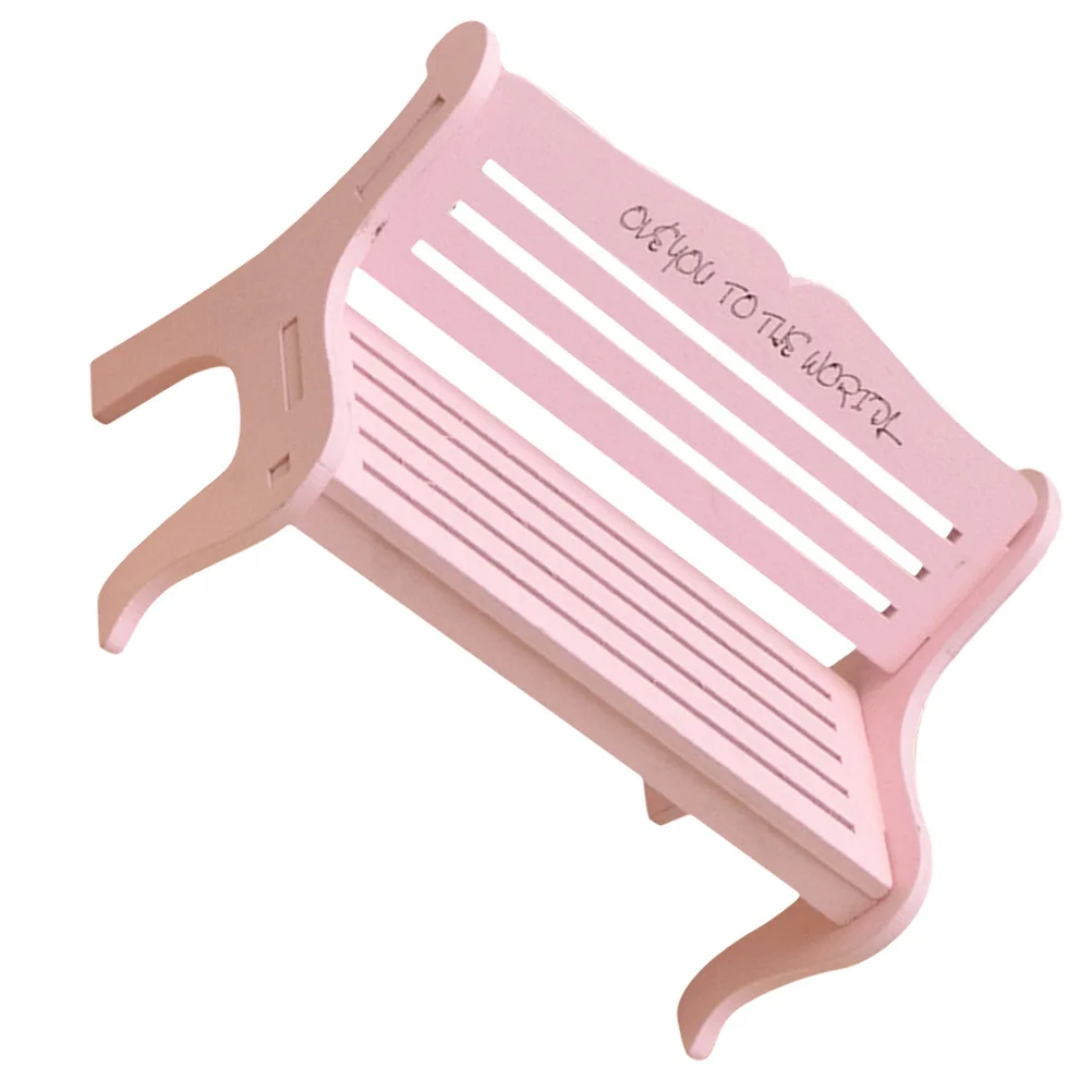 1pc Mini Bench Pink Chair Prop For Dollhouse Miniature Furniture Garden Ornament Home Desktop Decor Wooden Micro Landscape