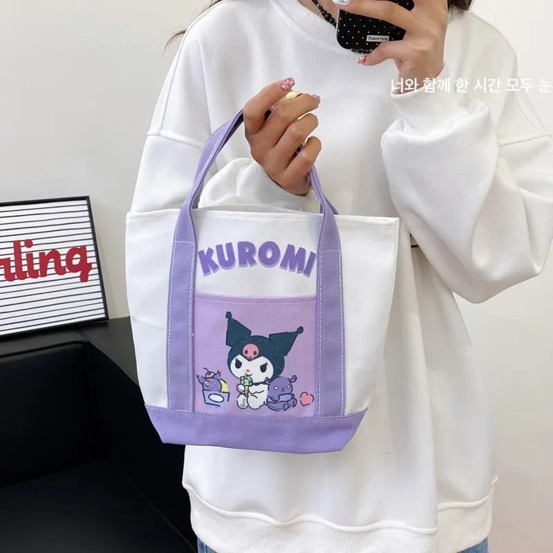 Miniso Hello Kitty Series Cartoon Casual Canvas Bag Cute Kawaii Shoulder Bag Printed Underarm Bag Fashion Large Capacity Handbag