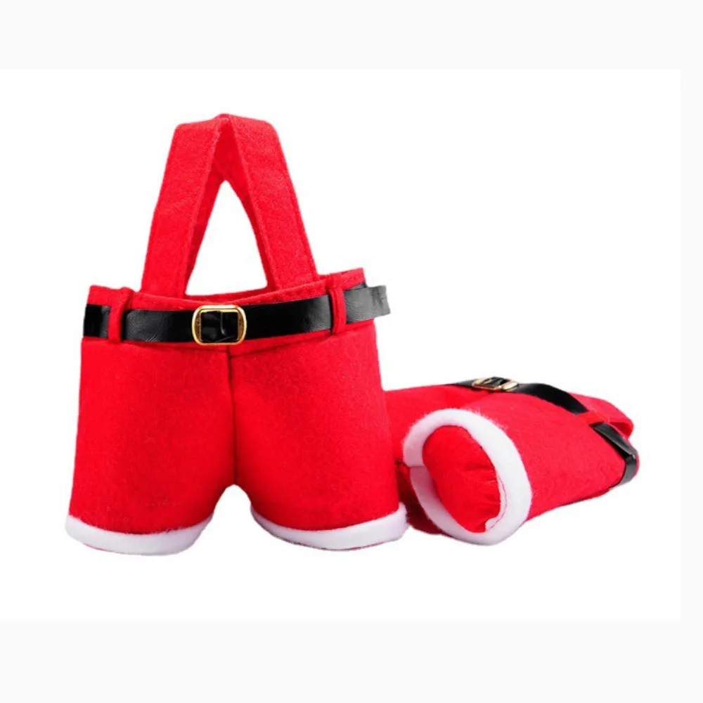 

1pcs Christmas Santa Pants Bag Large Handbag Candy Wine Gift Bag Xmas Decor Pants Shaped Candy Handbags Wine Bottle Holder Gift