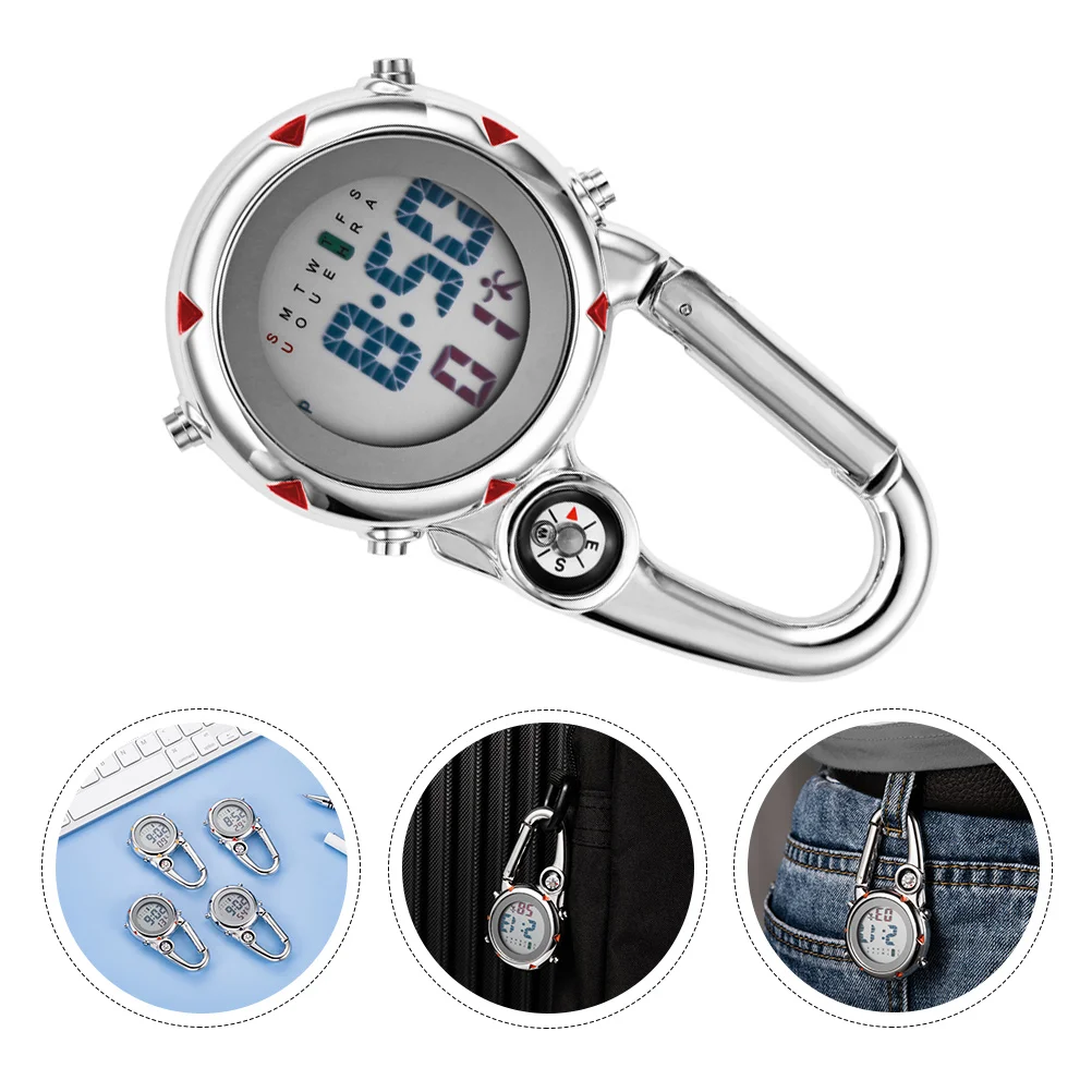 Stainless Steel Hook Clip on Watch with Compass Watches for Men Hanging Clip-on Quartz and Women Rucksack