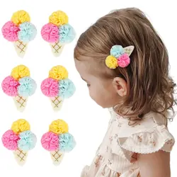 Ncmama-Pinzas para el pelo de helado para niñas pequeñas, 2 piezas, horquilla de flores, bola de Color, accesorios para el cabello para bebés, pasadores