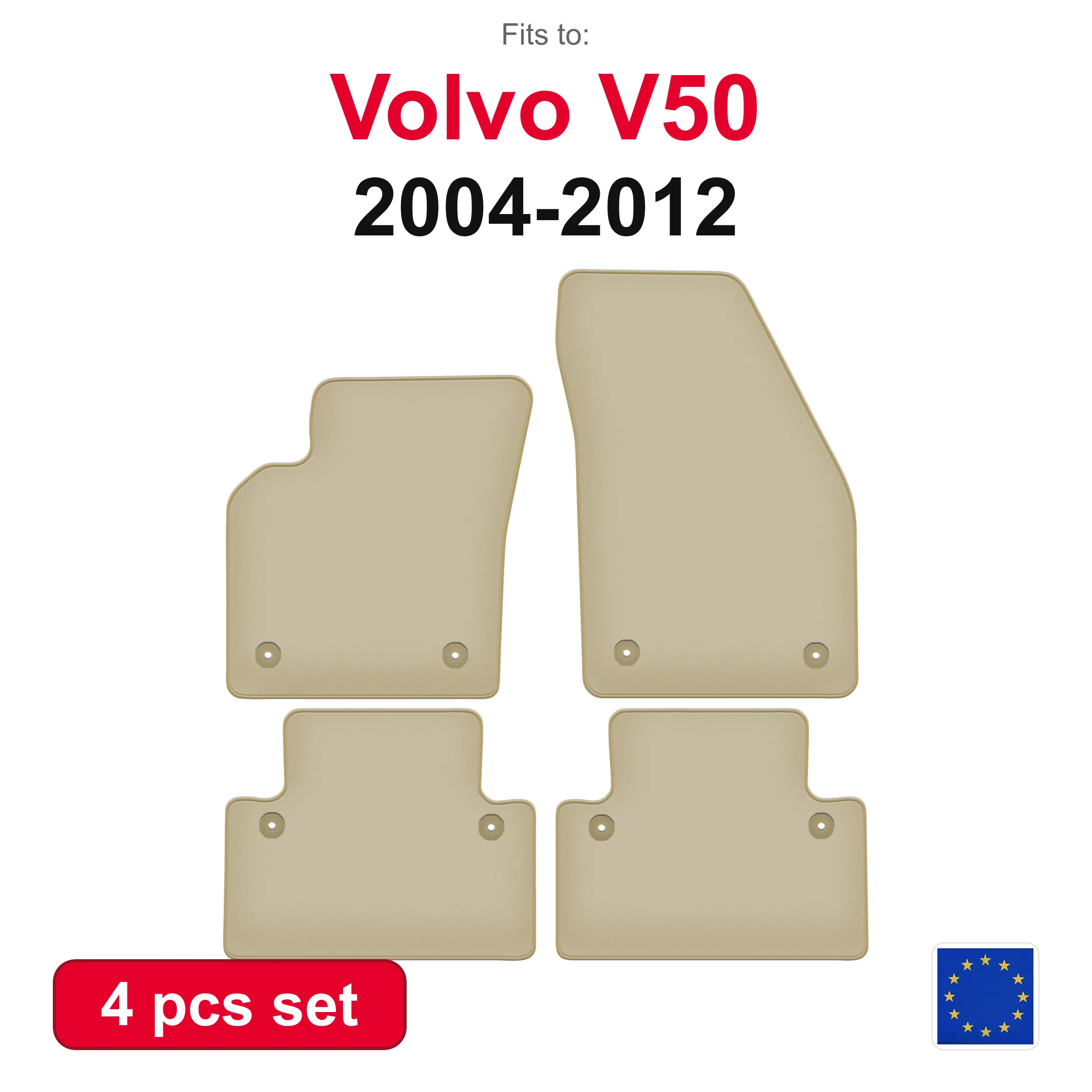 PREMIUM velours automatten voor Volvo S40 II sedan (2004-2012) -beige, passend (4 stuks) set automatten voor in de auto