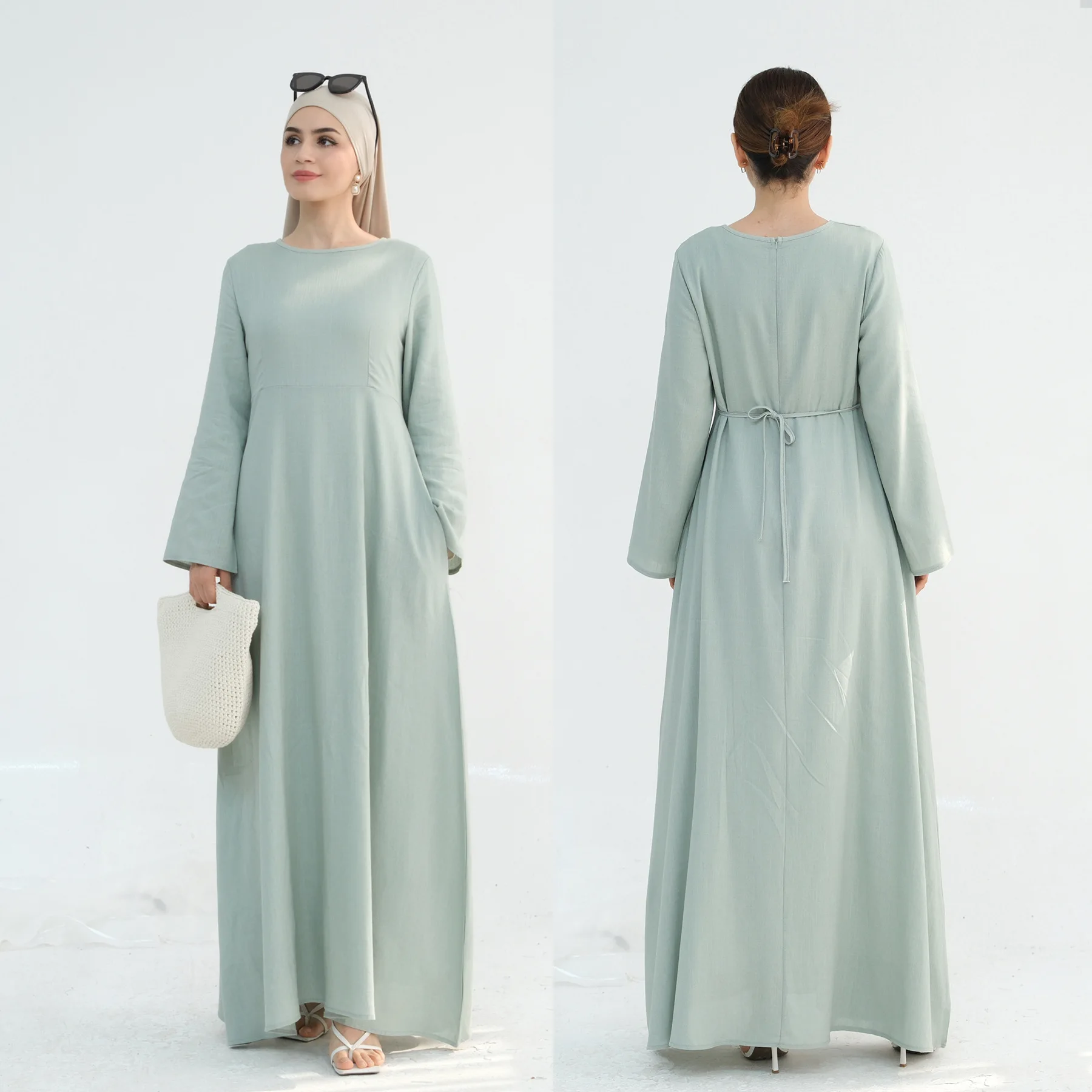 

2025 Simple Summer Plain Dress Daily Wear Islamic Clothing Modest Dresses Turkey Elegant Linen Cotton Abaya Muslim Women Dress