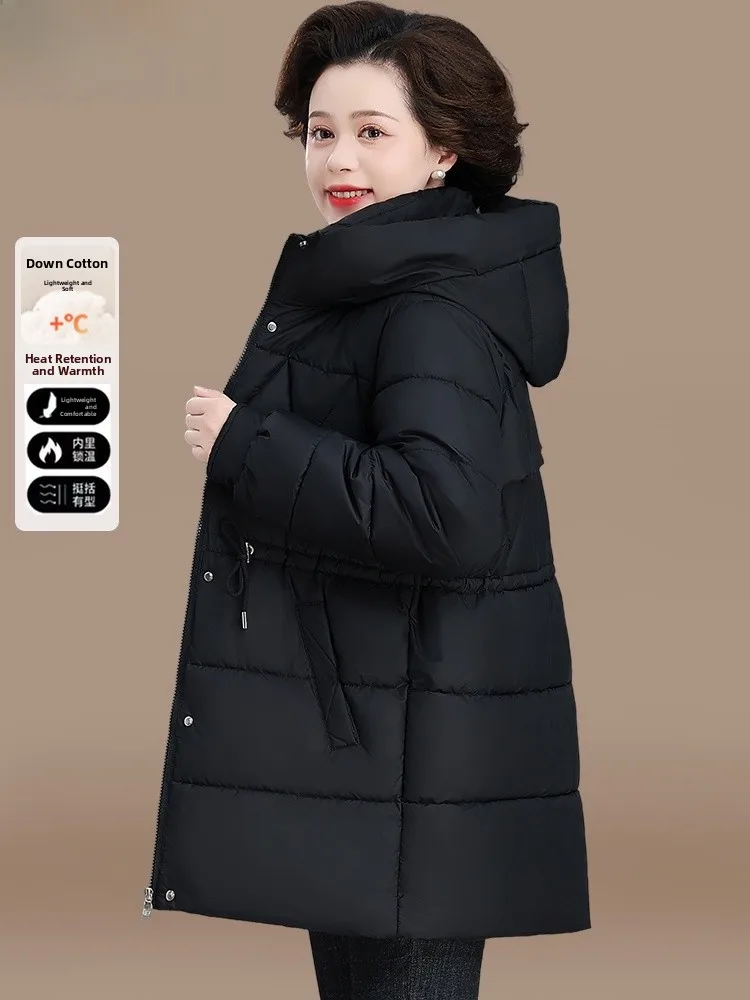 

Warm Faionable Mid-Length down Cotton Jaet for Middle-Aged And ly Women Autumn Winter Thiened Outerwear Coat
