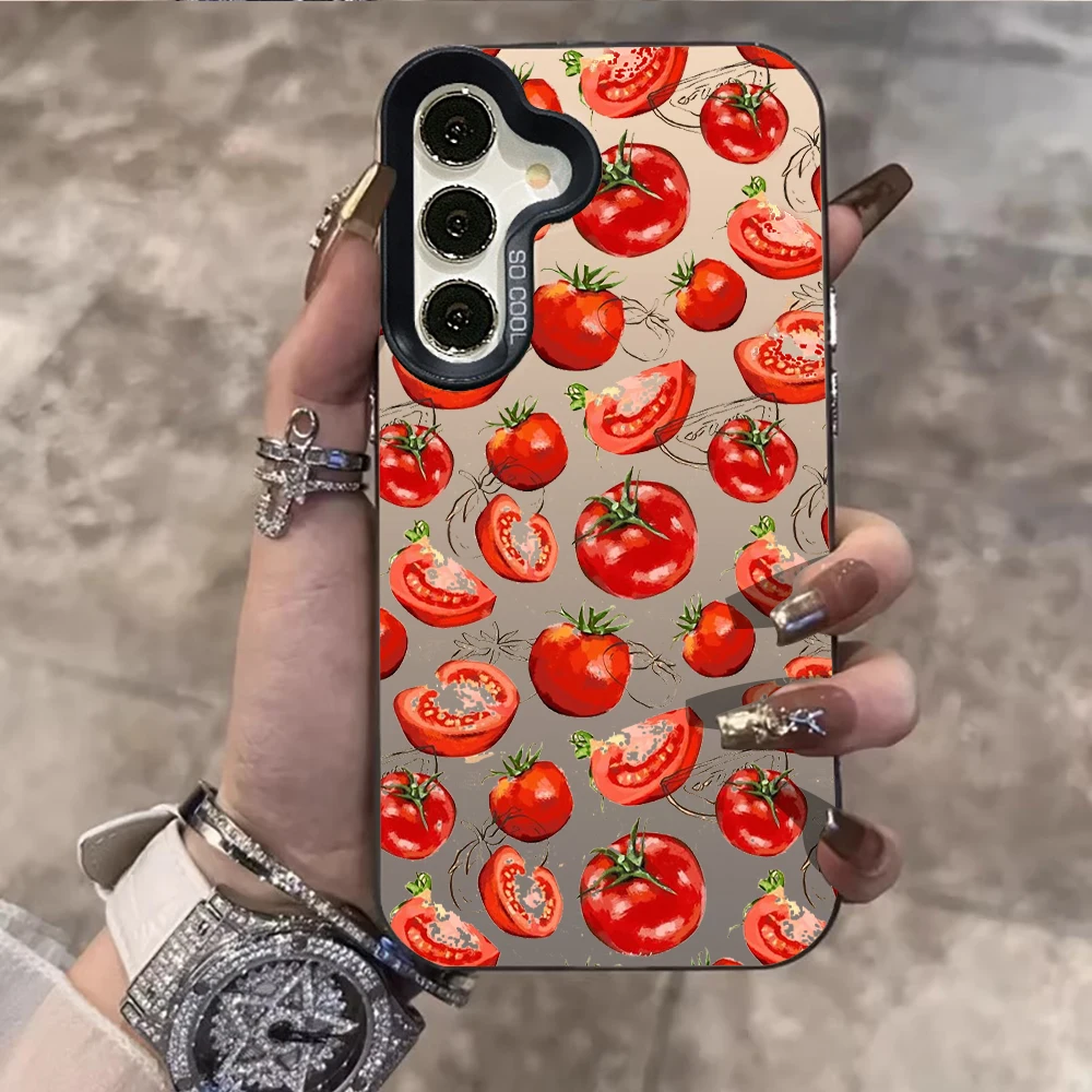 Vibrant Tomato Graphic Design Case For Samsung Galaxy S26 S25 S24 S23 S22 S21 Ultra Plus A56 A55 A54 A53 A36 Bright Silver Shell