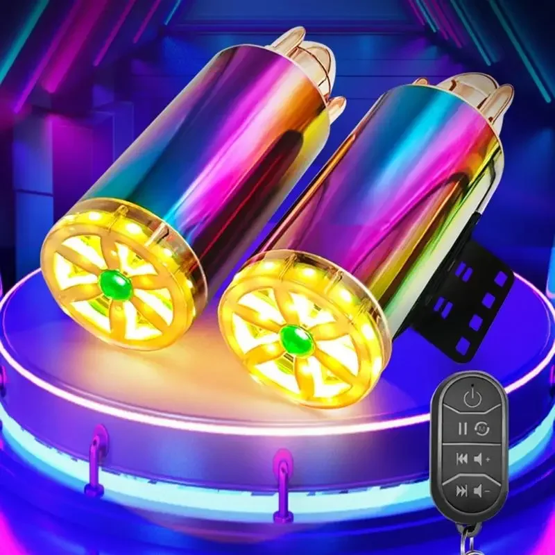 Motorcycle Subwoofer Double Channel Imitation Exhaust Pipe Audios Bluetooth-compatible Speaker with Colorful Light X37F