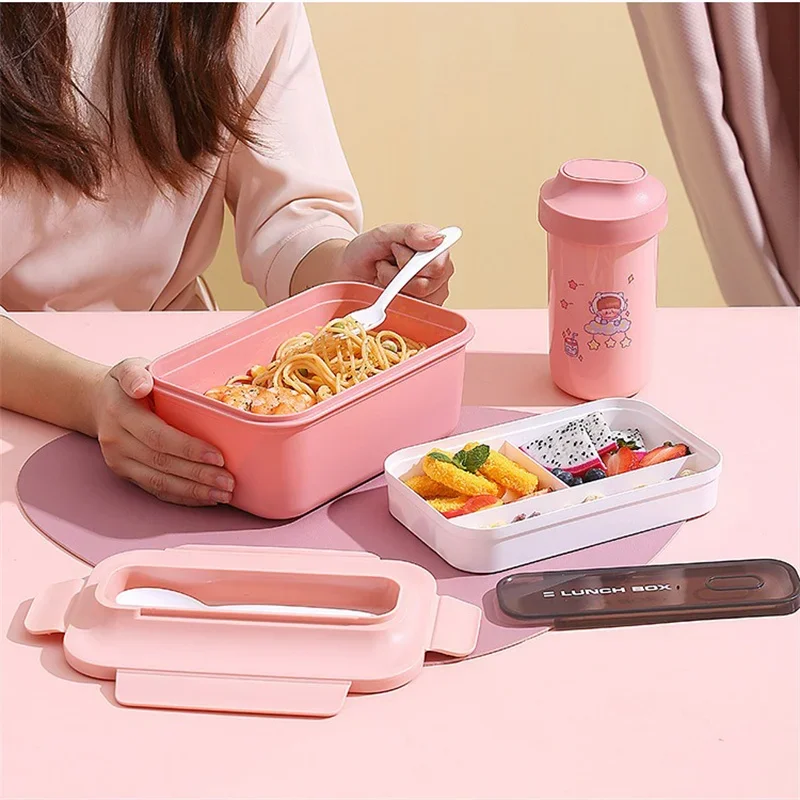 1200/1500ML Lunch Box Portable Double-layer Student Bento Box With Fork Spoon Outing Picnic Box Leakproof Food Storage Container