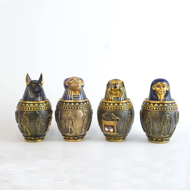 Egyptian pet urn, decorative canopic , home decor, Anubis figurine, storage jar