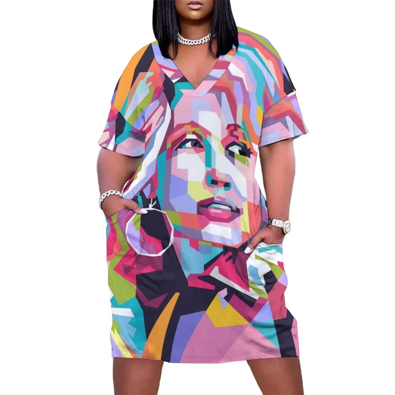 Abstract Dolly Parton in WPAP Loose Pocket Dress dresses for womens Party dresses for women