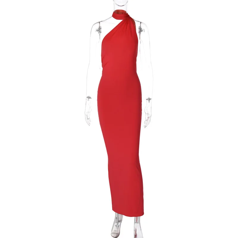 Hugcitar One Shoulder Backless Adjustable Scarf Loop Ruched Sexy Maxi Dress Women Elegant Y2K Streetwear Festival Outfit 245 Sf655d017e22a43d4956327f6f8fb85f2D