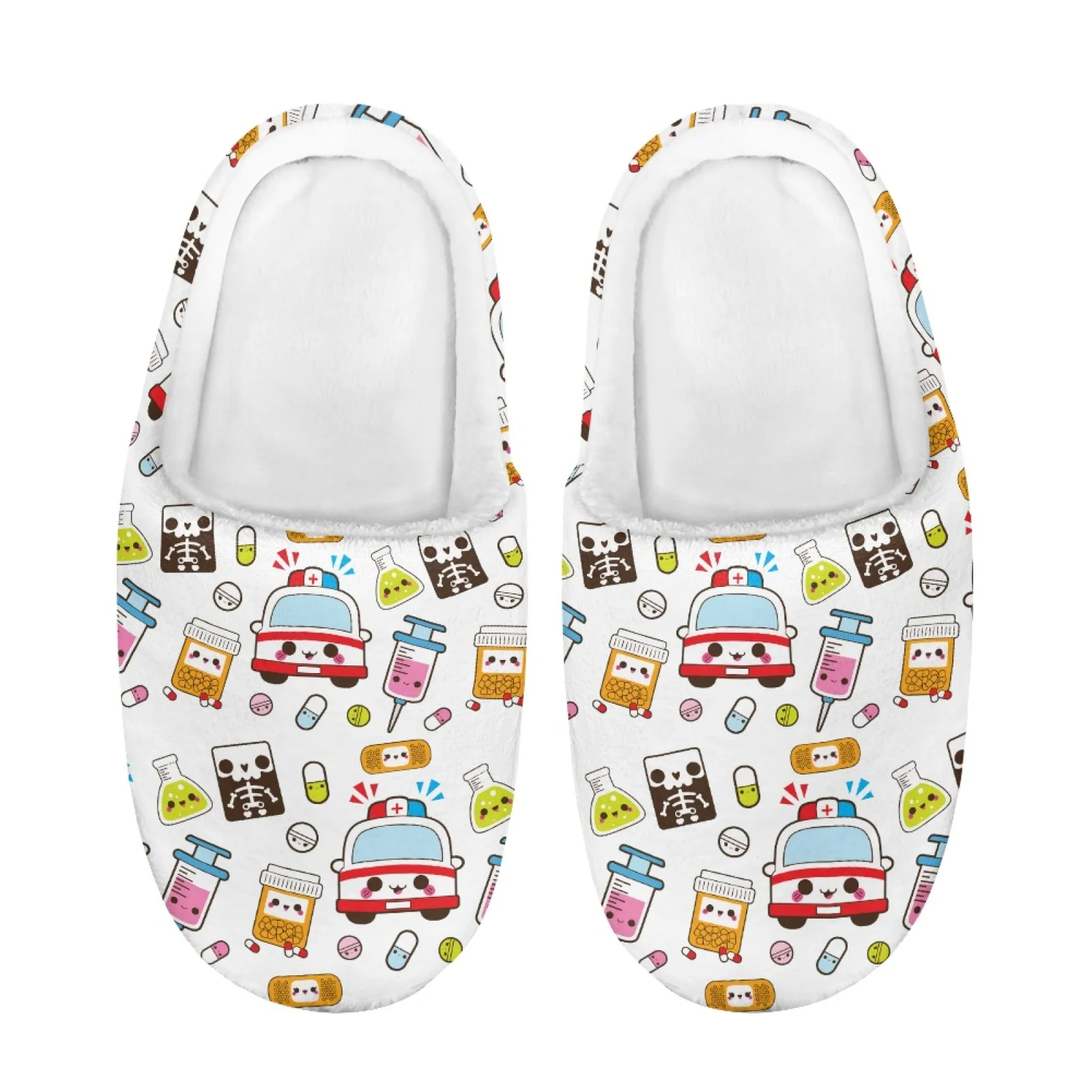 Cartoon Ambulance Print 2025 Plush Home Slippers For Kids Half Shoes For Boys Girls Mules Sandals Indoor Bedroom Children Slides