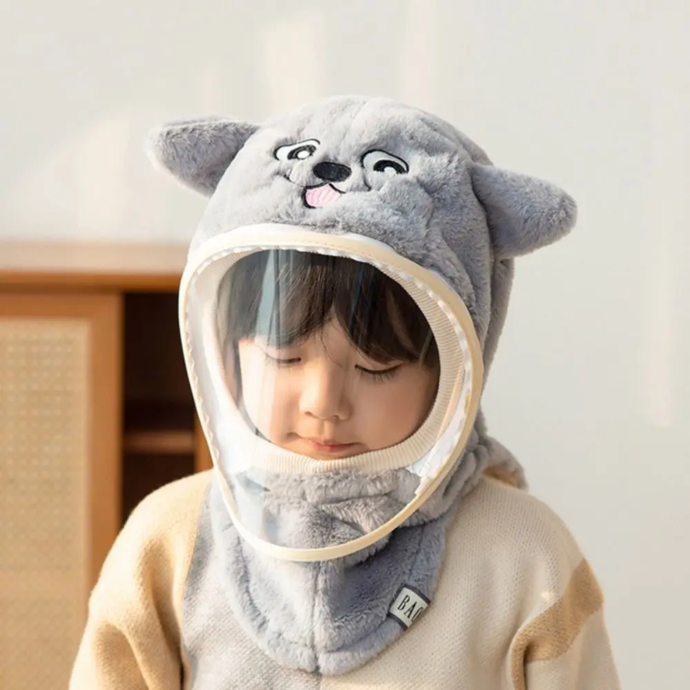 Cartoon Mask Integrated Hat Full Face Mask Windproof Children's Hats Ear Protection Thickened Head Caps with Face Shields