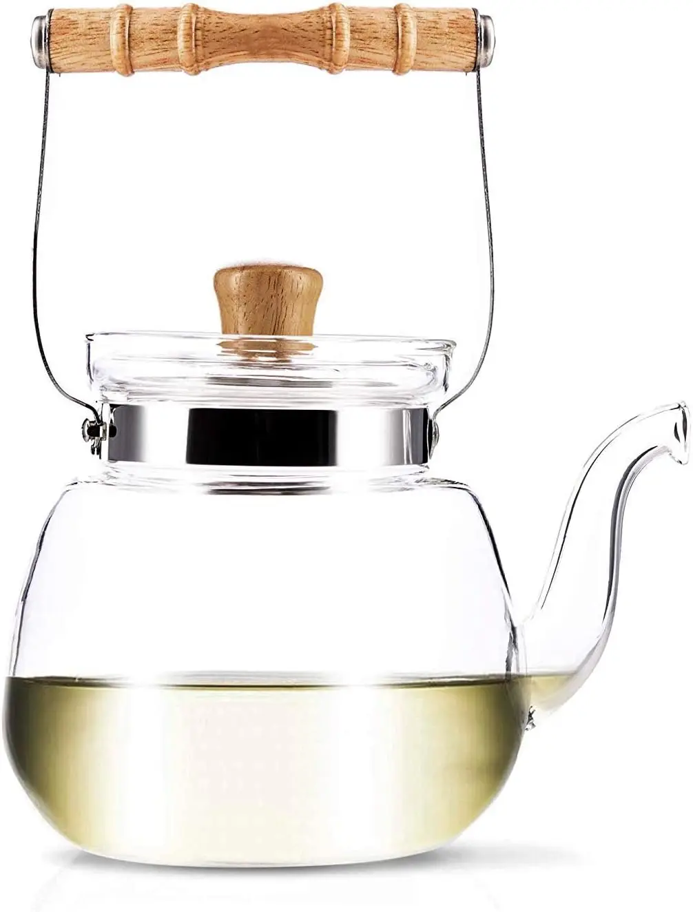 

Water Kettle 40 Oz, Borosilicate Glass Teapot with Bamboo Handle and Stainless Steel Heating Grid - , Hand Crafted in Taiwan