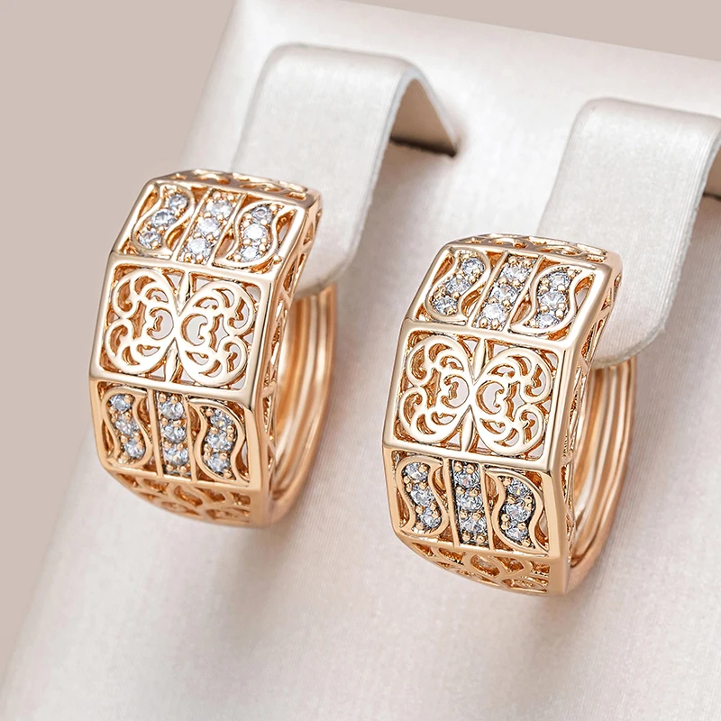 Kienl Hot 585 Rose Gold Farbe Ethnische Braut Ohrring für Frauen Natürliche Zirkon Zubehör Glänzendes Metall Trend Täglichen Vintage-Schmuck
