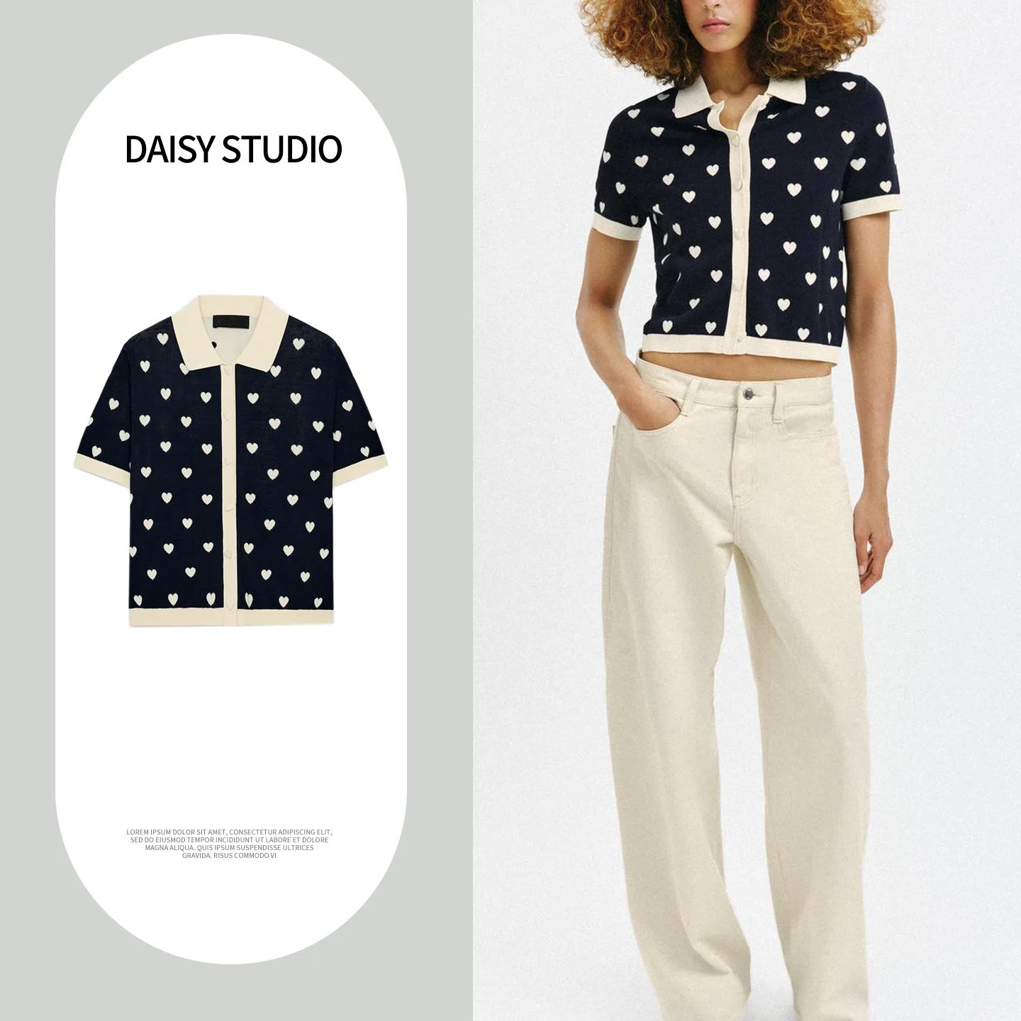 

New Summer Women's Street Style Shirt Turn-down Collar Short Sleeve Color Block Heart Pattern Embroidery Casual Top