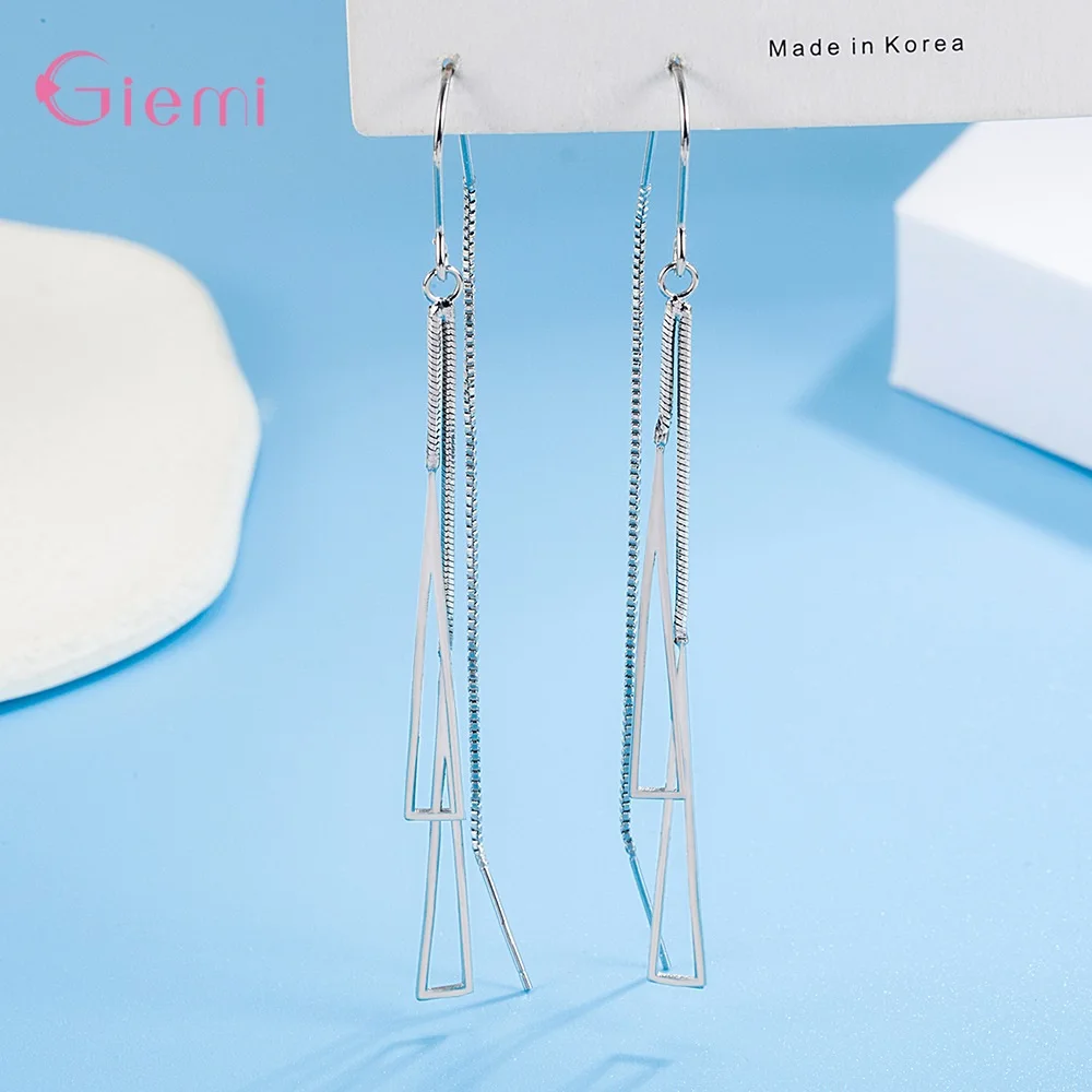 Pendientes de plata de ley 925, joyería de moda, borla geométrica Simple, caja larga, hilo de cadena, adornos decorativos para las orejas