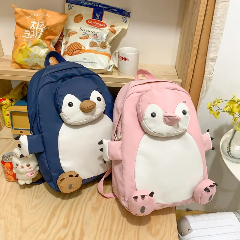 Cute Cartoon Penguin Nylon Women Backpack Female Travel Bag Backpacks Schoolbag For Teenage Girls Bookbag Mochila Bookbag 2023