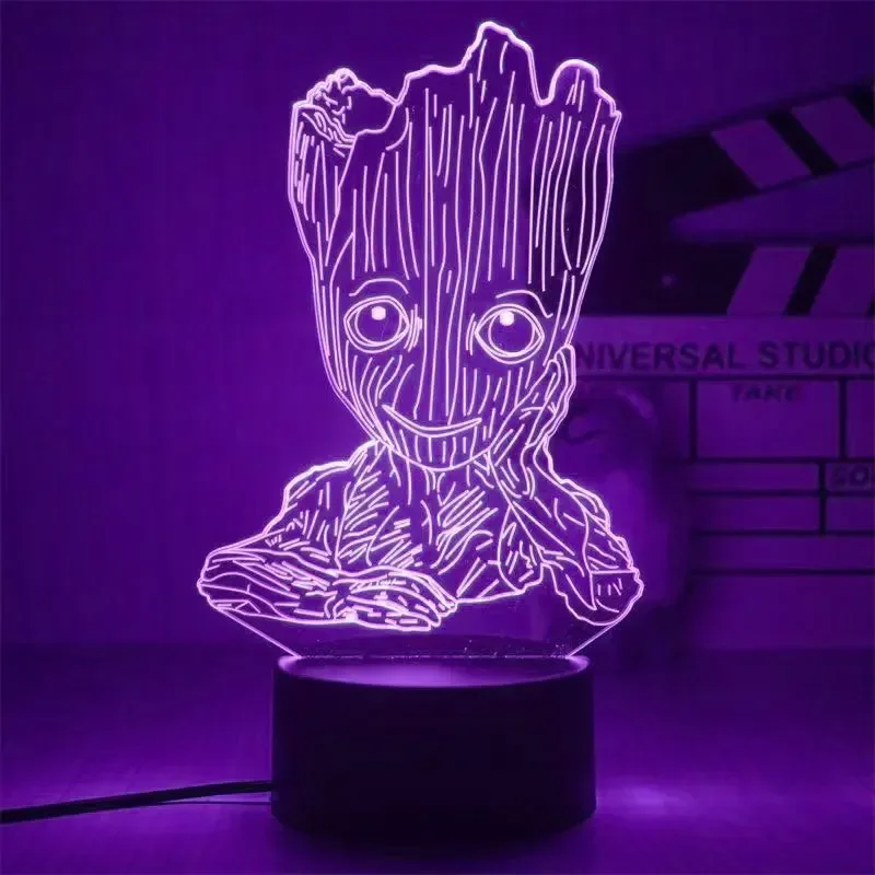 Figurki 3D z lampkami nocnymi z motywem drzewa Groot lampa stołowa dla dzieci urocza figurki Anime zabawki modele prezenty urodzinowe