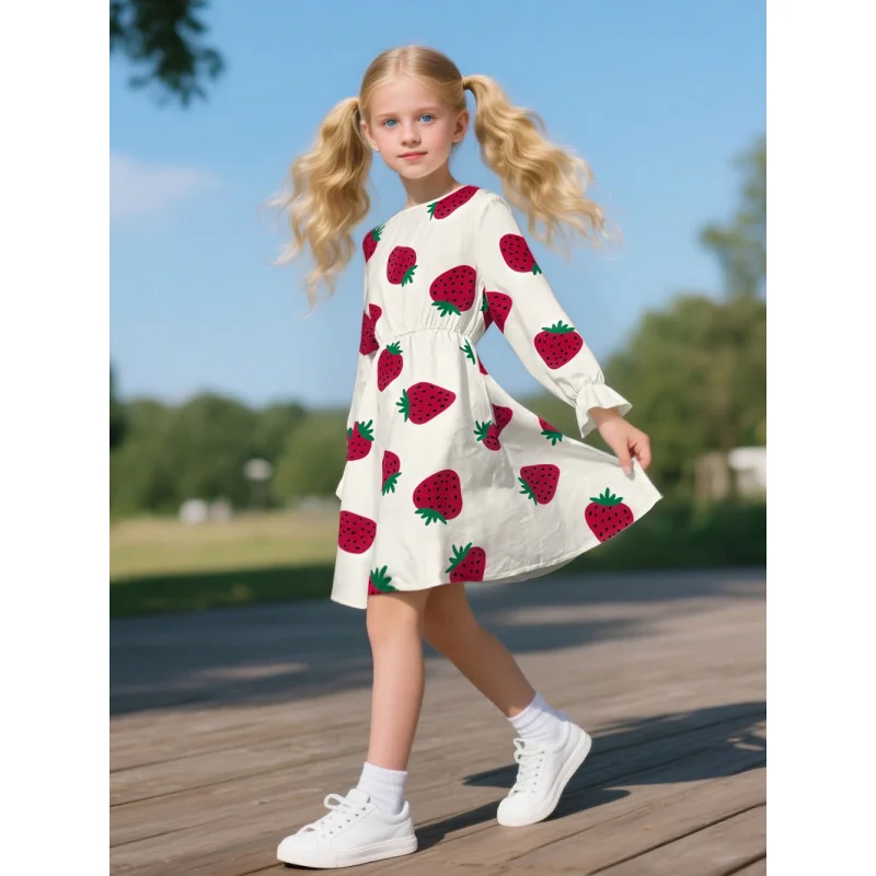 Lente en herfst 2025, liefdesprint voor meisjes, modieuze jurk met lange mouwen