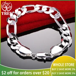 ALITREE 925 Sterling Silver 12mm Figaro Bracelets For Man Woman Chain Wedding Accessories Party Birthday Gift Fashion Jewelry