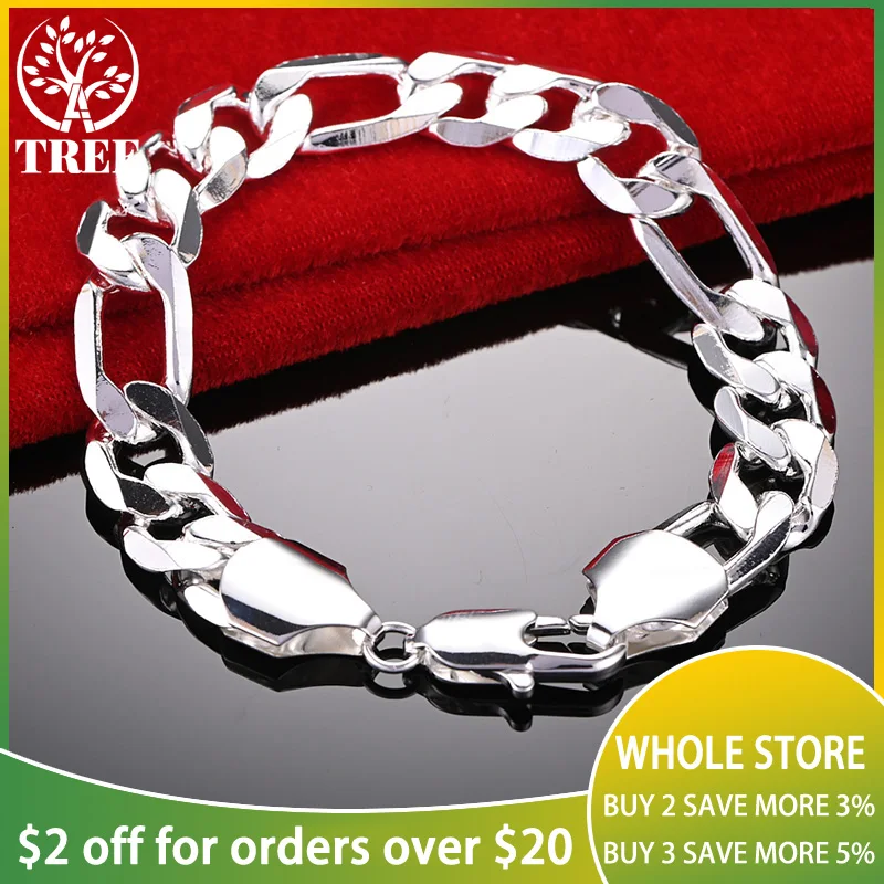 ALITREE 925 Sterling Silver 12mm Figaro Bracelets For Man Woman Chain Wedding Accessories Party Birthday Gift Fashion Jewelry
