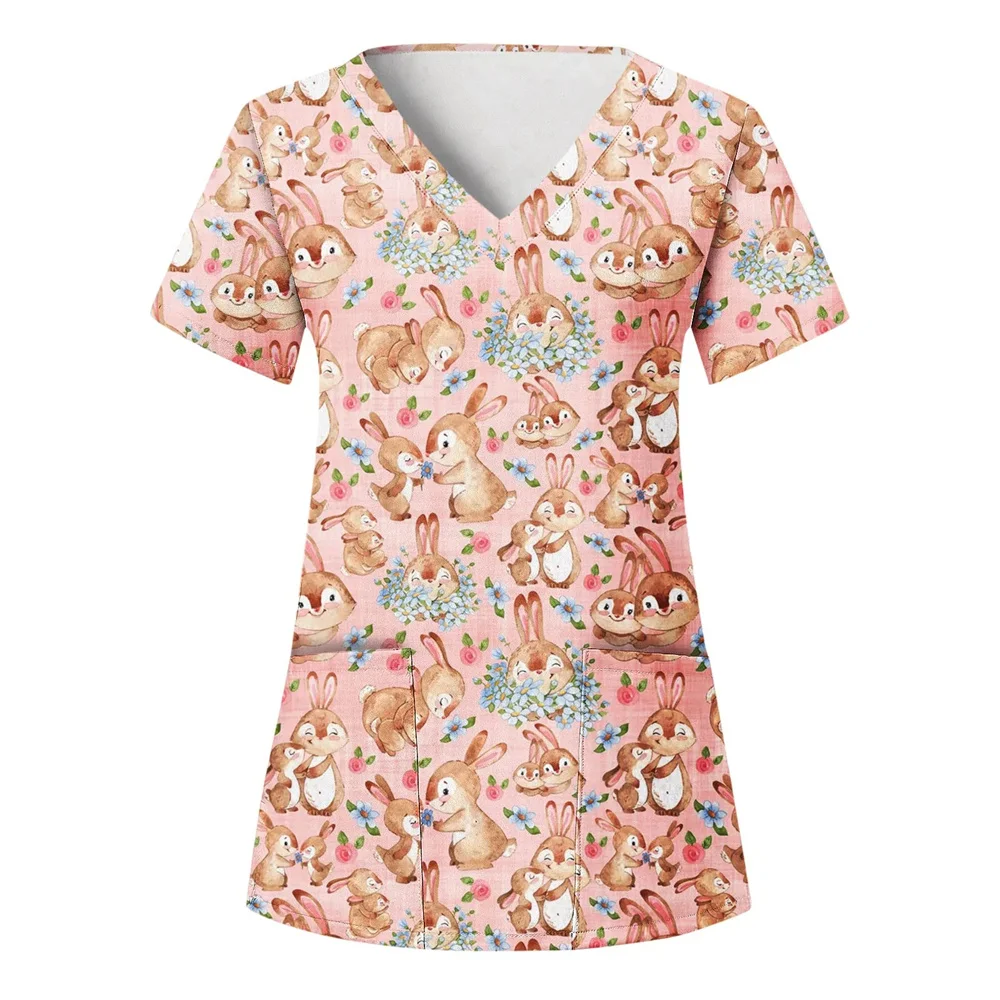Easter Clinic Medical Working Blouse for Women, Hospital Healthcare T-shirt, Short Sleeve Nurse Uniform, Workwear, Tops, Nursing