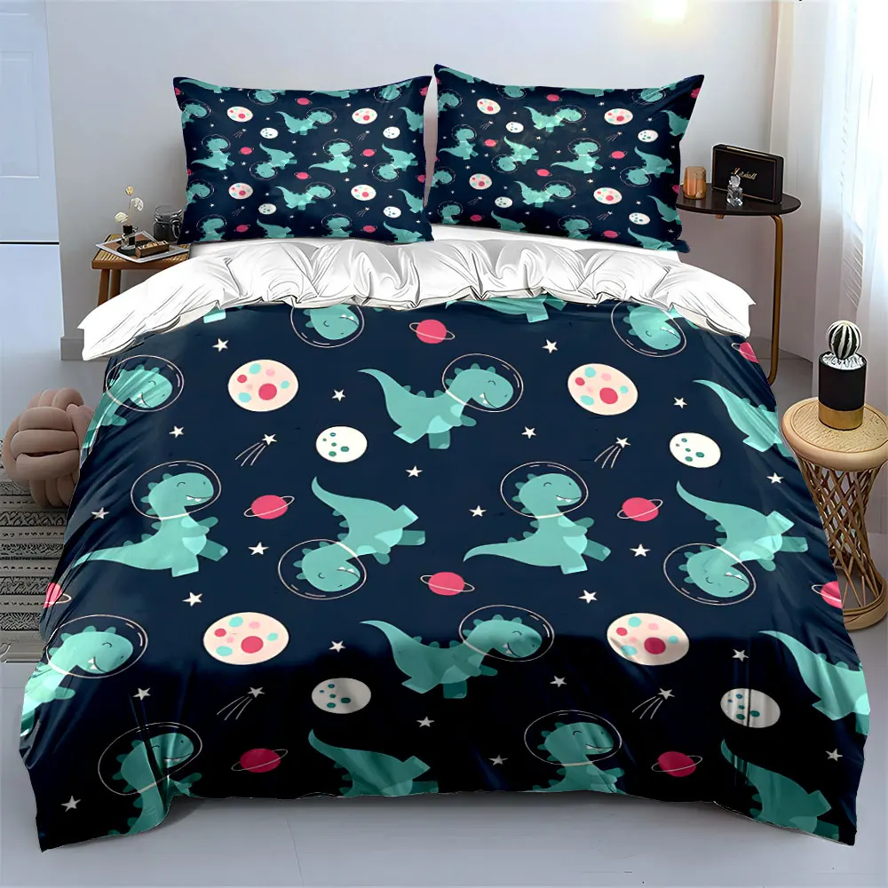 Space dinosaurs with planet pattern Print Soft Comfortable Duvet Cover Bedding Set Included 1*Duvet Cover  2*Pillowcases