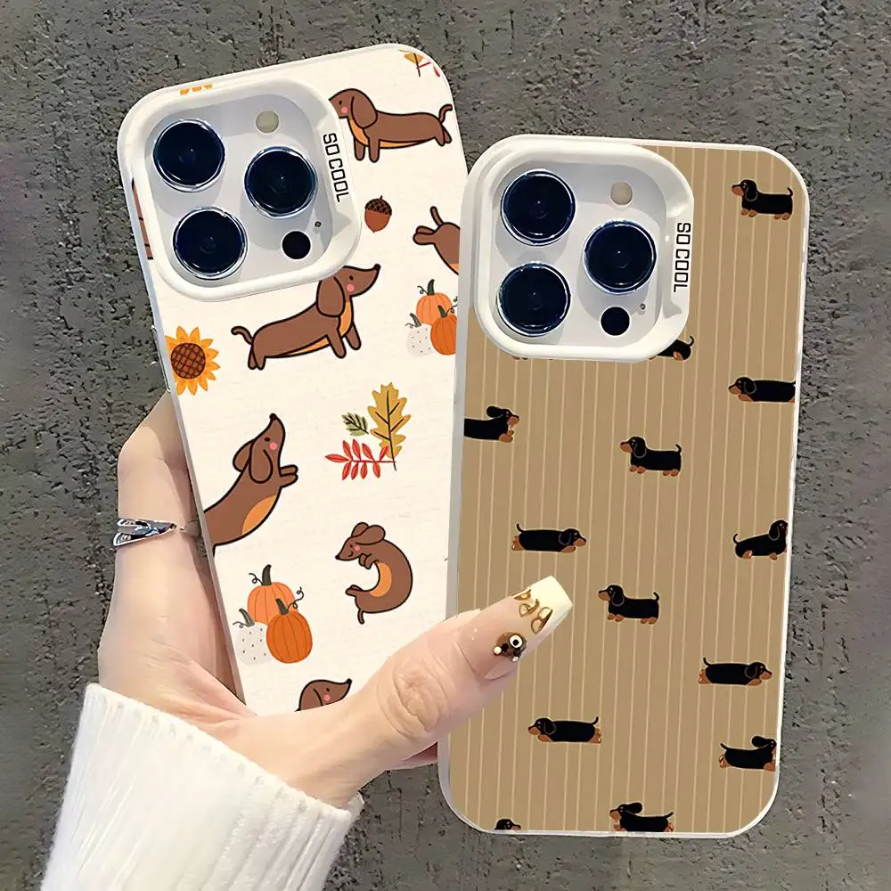 

Dachshund Dog Love White Phone Case IMD Color Silver Shell For IPhone 17 16 15 14 13 12 11 Pro Max Plus