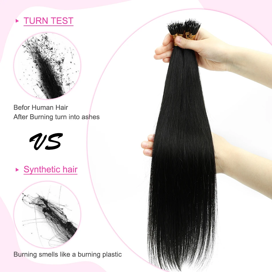 Nano Ring Human Hair Extensions 50 Strands 100% Human Hair 16"-22" Micro Beads Ring Hair Extensions Natural Black Color