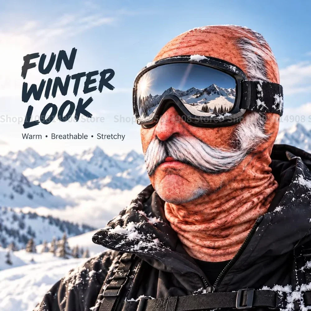 Novelty Realistic Human Face Balaclava, Thermal Full Face Cover, Funny 3D Printed Ski Mask for Outdoor Sports & Cosplay Party