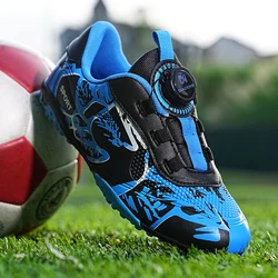 Children Football Shoes Rotary Buckle FG/TF Ankle Boots Non-slip Boys And Girls Five-a-side Kids Soccer Indoor Training Sneakers