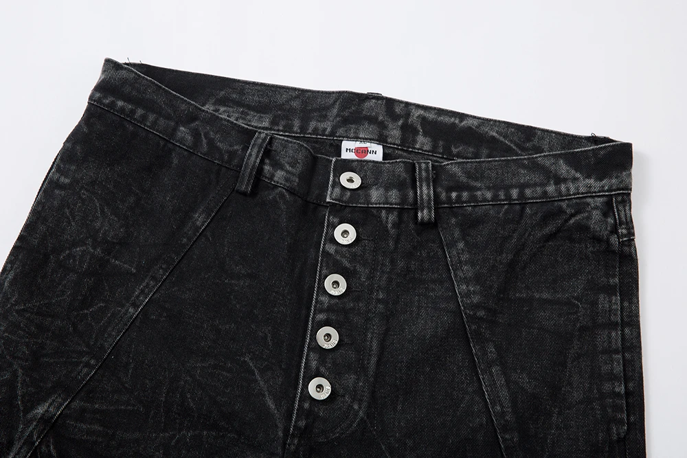 هاي ستريت أسود اللون الأصلي الجينز بنطلون رجالي مستقيم خمر عادية فضفاض فضفاض سراويل جينز البضائع المتضخم