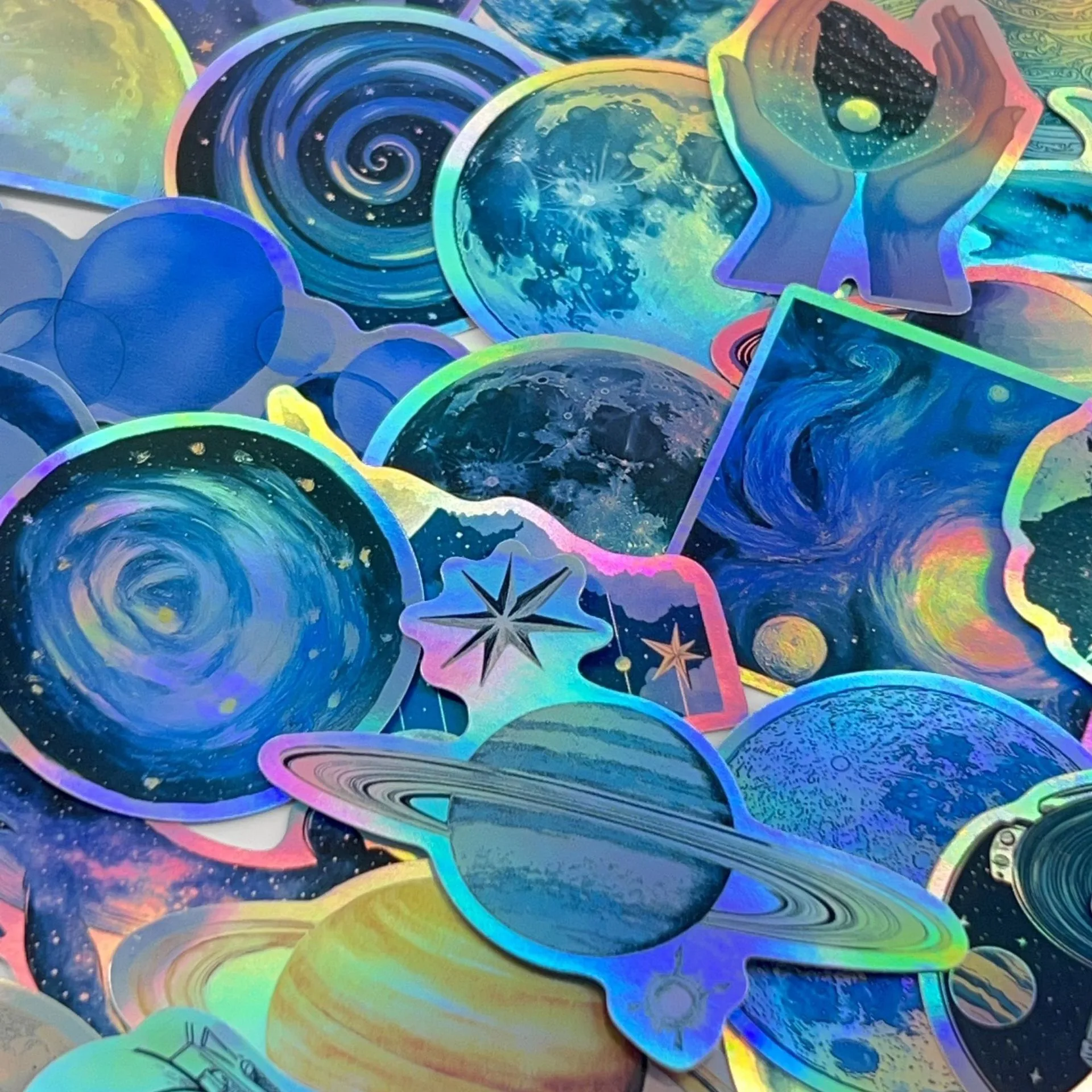 10/50PCS Cool Dark Blue Laser Outer Space Universe Planets Stickers Aesthetic DIY Laptop Phone Luggage Decals Sticker Kids Toy
