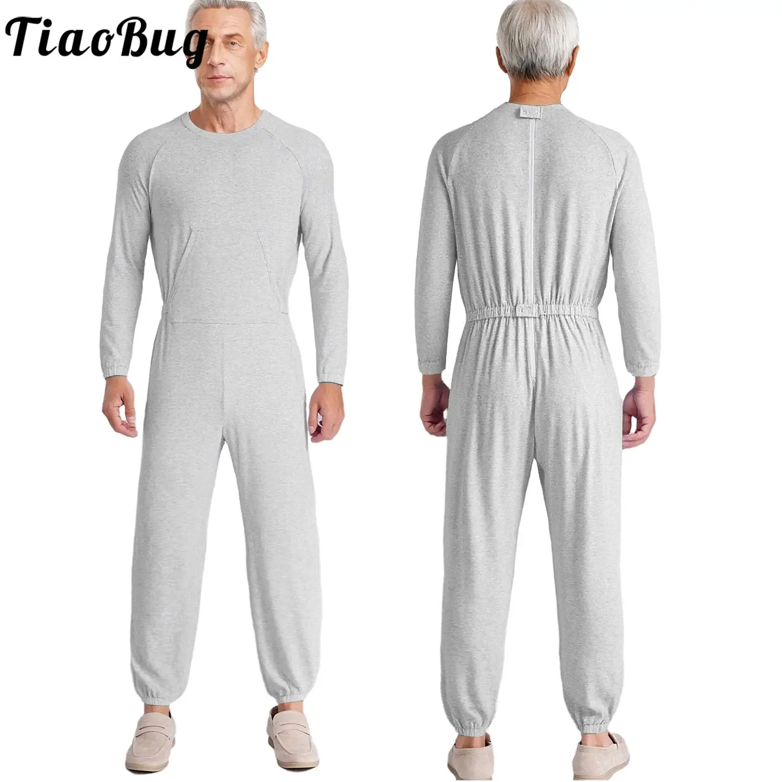Adults Men Adaptive Clothing Full Body Lingerie Long Sleeve Anti-Strip Back Jumpsuit for Dementia Elderly and Special Needs