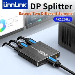 Unnlink 4K 120Hz DisplayPort Splitter 1 In 2 Out DP MST Hub 1x2 Extend Dual Monitor for Desktop Video Card to TV Monitor