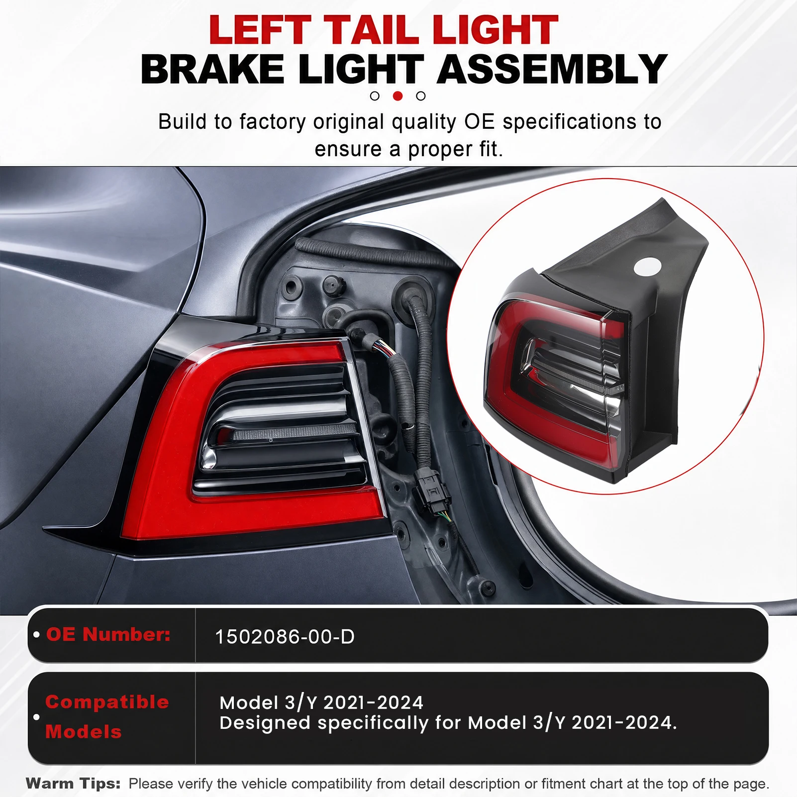 4-Pin Yellow LED Tail Light Brake Lamp Taillight Assembly 1502086-00-D 1502087-00-D For Tesla Model3 Model Y 2021 2022 2023 2024