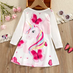 PatPat Toddler Girl Animal Unicorn Butterfly Print Long-sleeve Dress