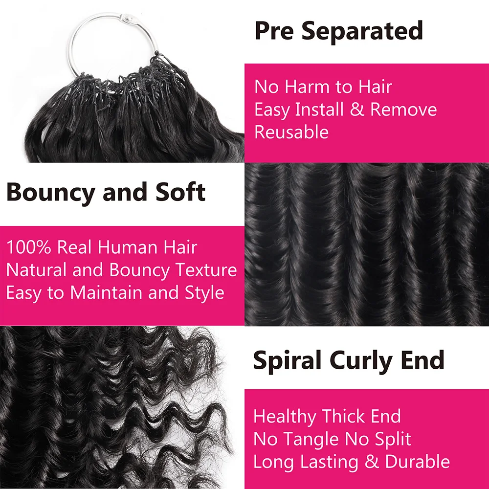 Rambut Crochet Manusia Bergelombang Dalam Model Pre Looped Feathered Untuk Kepang Boho, Dapat Digunakan Kembali, Miracle Knots Crochet Human Hair
