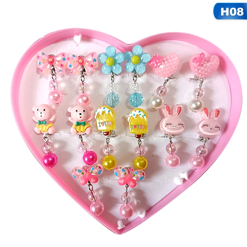 Cartoon Heart/Flower Lovely Korean Style Baby Ear Clips Set Girls Rings Star Bow Ear Clips Kids Clip Earrings Gifts for Girls