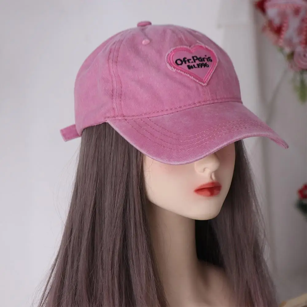 

Retro Adjustable For Women Korean Style Sunshade Cap Pink Love Heart Travel Heart Baseball Cap Snapback Hat Visors Cap Sun Cap