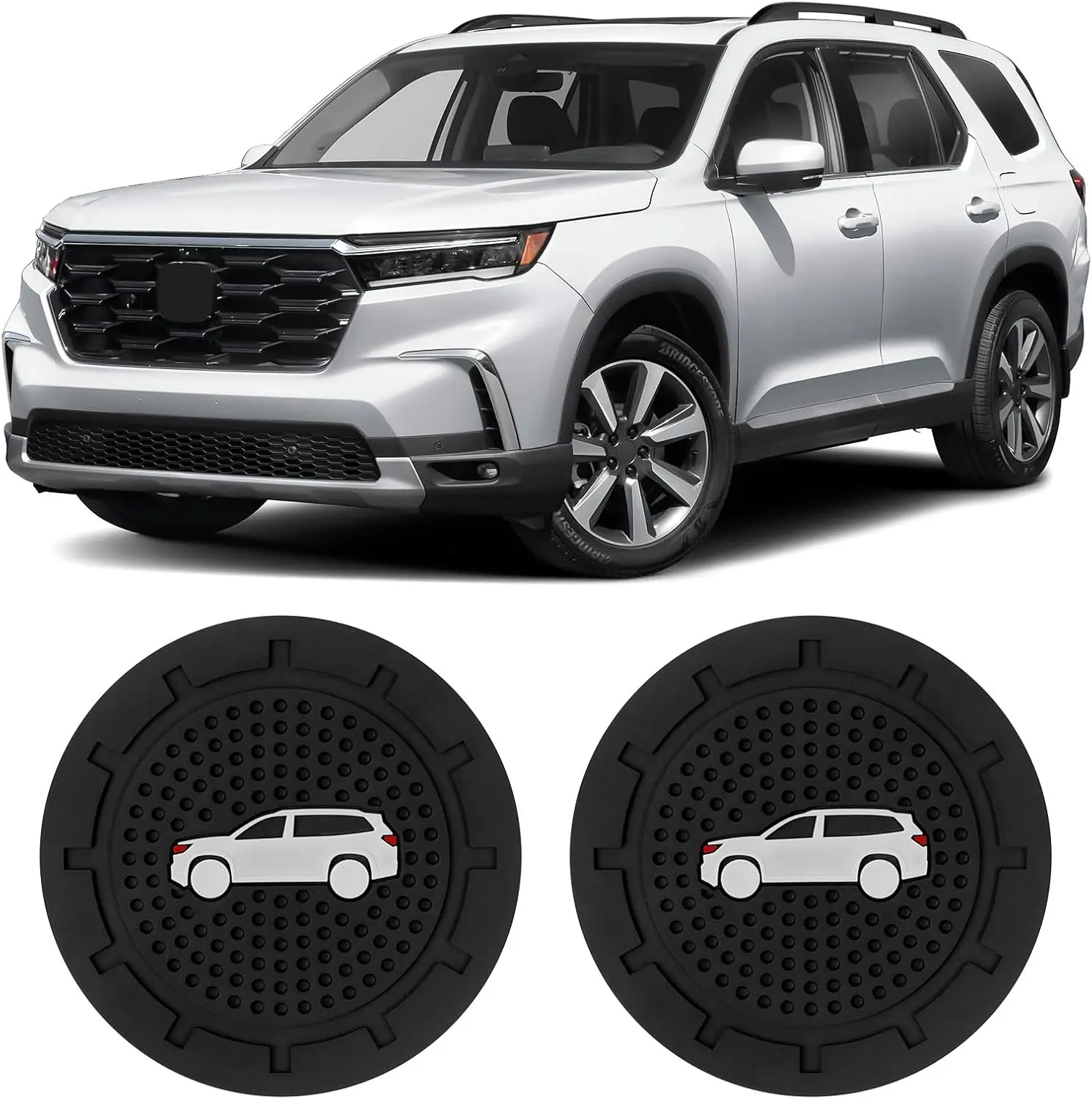2Pcs Car Cup Holder Coaster Compatible with 2023 2024 2025 Honda Pilot Interior Accessories Silicone Non-Slip Water Bottle Holde