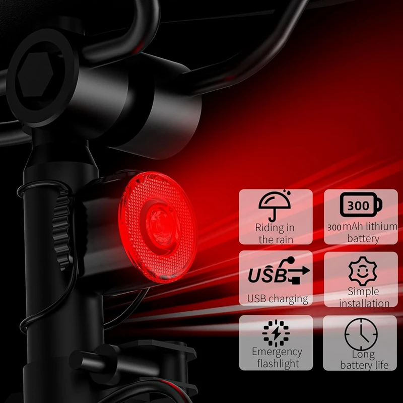 Luz traseira de bicicleta recarregável inteligente-usb, luz traseira de bicicleta selim de estrada lâmpada de aviso led para ciclismo