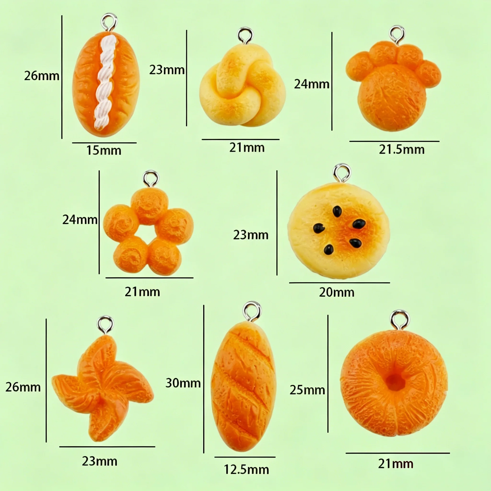 10Pcs Simulation Bread Biscuit Resin Charms Cute Food Pendants For DIY Earring Keychain Making