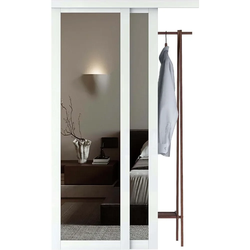 simple 48 X 80 Inch Mirrored Sliding Closet Doors, with Hardware Kit, Upgraded Shatterproof Sliding Mirror Interior postmodern